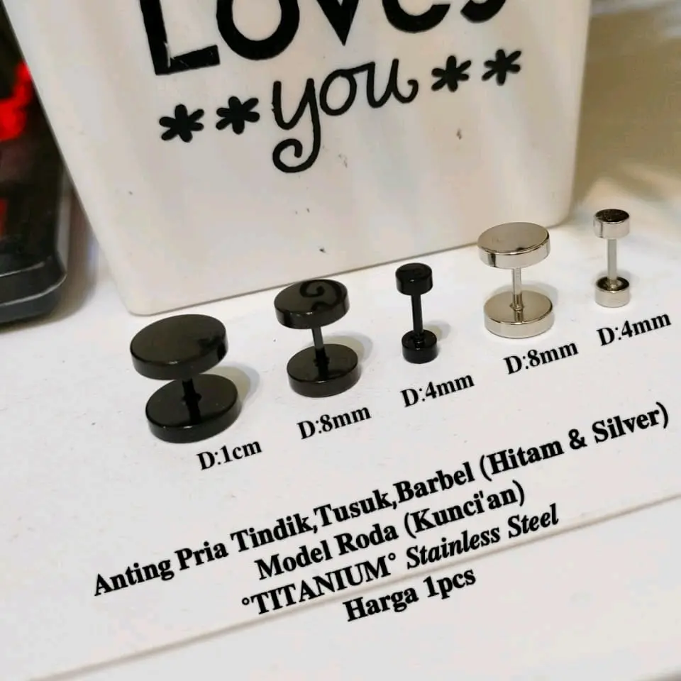 Anting roda Barbel pria stainless stell 1pcs Laki-laki