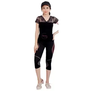 Alycia Ols - Setelan Baju Senam / Celana Legging 7/8 Olahraga / Atasan Kaos Tile Renda Olahraga / Senam Wanita Import 2
