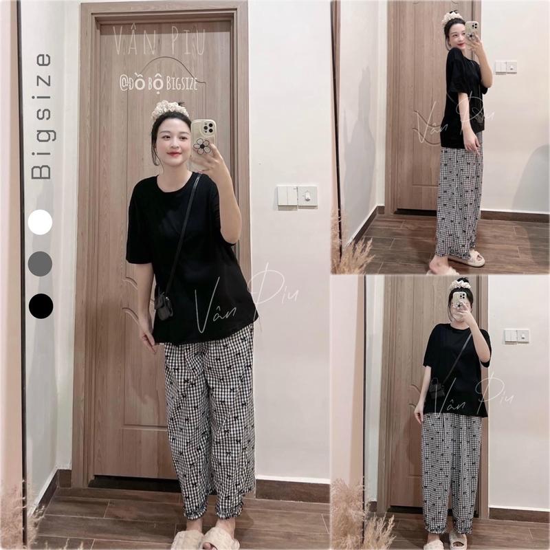 Set bộ Nữ Quần Nơ Basic phối Áo thun lạnh trơn rộng rãi (45-85Kg) Women Top