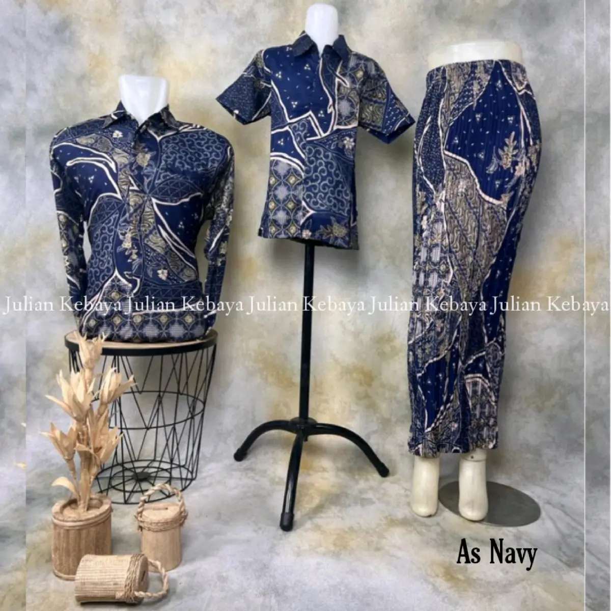 Couple Rok & Kemeja Batik Ayah Anak Motif As Navy / Setelan Baju Batik Modern Couple Keluarga Ibu Katun Wanita Pasangan Panjang Dewasa Sarimbit