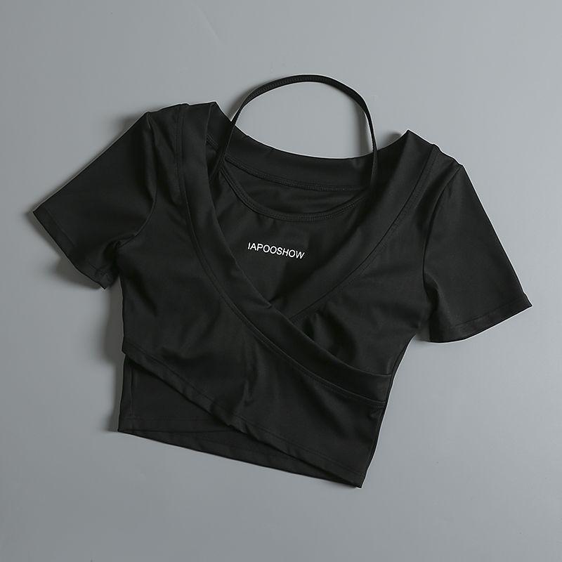 Product Introduction of Áo Crop-Top, dành cho nữ, ngắn Tay, bó sát, hai mảnh giả, thích hợp cho tập luyện, chạy, tập luyện, Yoga, áo phông với đệm ngực 11