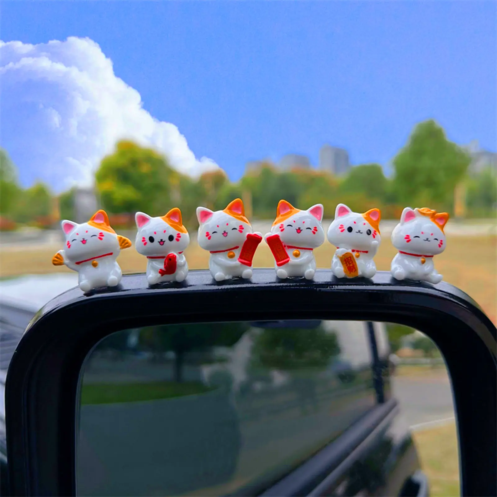 Hubixsy-Set patung kucing bertuah, 6 / 8 keping, kekayaan dan nasib kecil, anak kucing comel, model damar, perhiasan almari meja, seni berkebun, rumah anak patung, model haiwan, hiasan dalaman kereta, hadiah kecil untuk kanak-kanak dan rakan-rakan