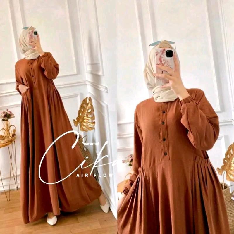 RATI - Cika Maxi Gamis Lebaran Dress Wanita Dewasa Muslim Simple Mewah Polos Ld 110 Crinkle Bisa Cod By Hijab Solo Remaja Airflow Syari 7