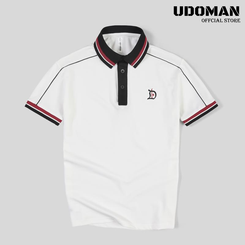 Áo polo nam UDOMAN màu trắng phối cổ đen đỏ  , mã UD.43 ,