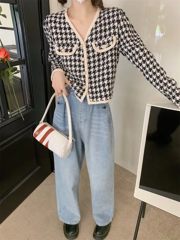 Jacket Lengan Panjang Korean Style Jaket Wanita Terbaru Outer Crop Kotak-kotak 4