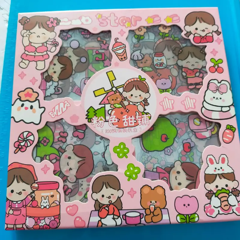 100 lembar (1 box) stiker motif kartun Korea lucu waterproof anti air dekorasi hanbook scrapbook stiker momo 1