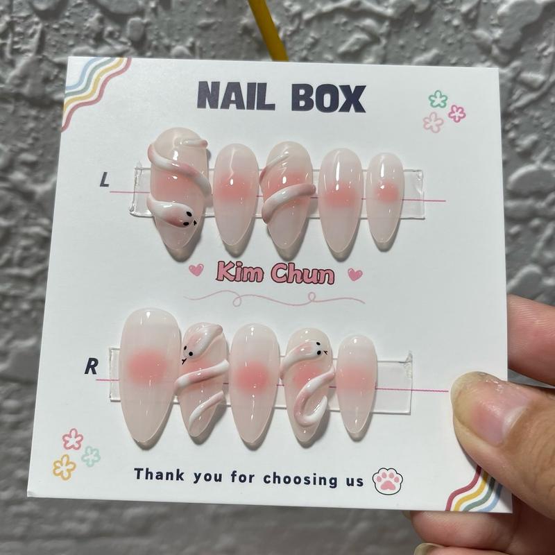 G142: Nailbox nặn nổi ombre Rắn Hồng form tròn nhọn xinh xắn