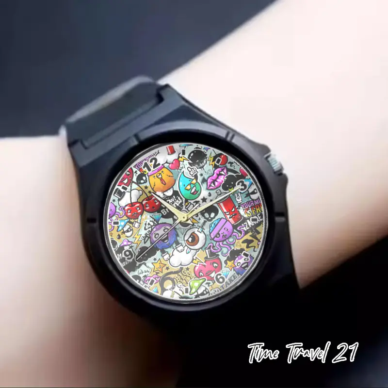 Jam Tangan Unisex Pria /wanita Distro Grafity Strap Ruber Street Art Polos DS04 3