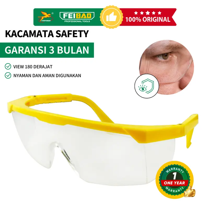 YUEFEIBAO Kaca Mata Safety Safety Glasses Protective Glasses  Transparent 180 Degree View Default