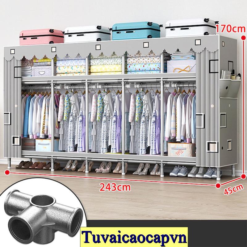ALDV tủ quần áo tủ vải khung thép Chốt Nối Thép gấp gọn đa năng với ống thép 20mm tủ đựng quần áo cỡ lớn tiện dụng chịu được 800kg Tủ Vải Kệ trẻ em Tủ quần áo Không rỉ sét tudung  quanao tủ  quần tủ  vải  treo  quần  áo
