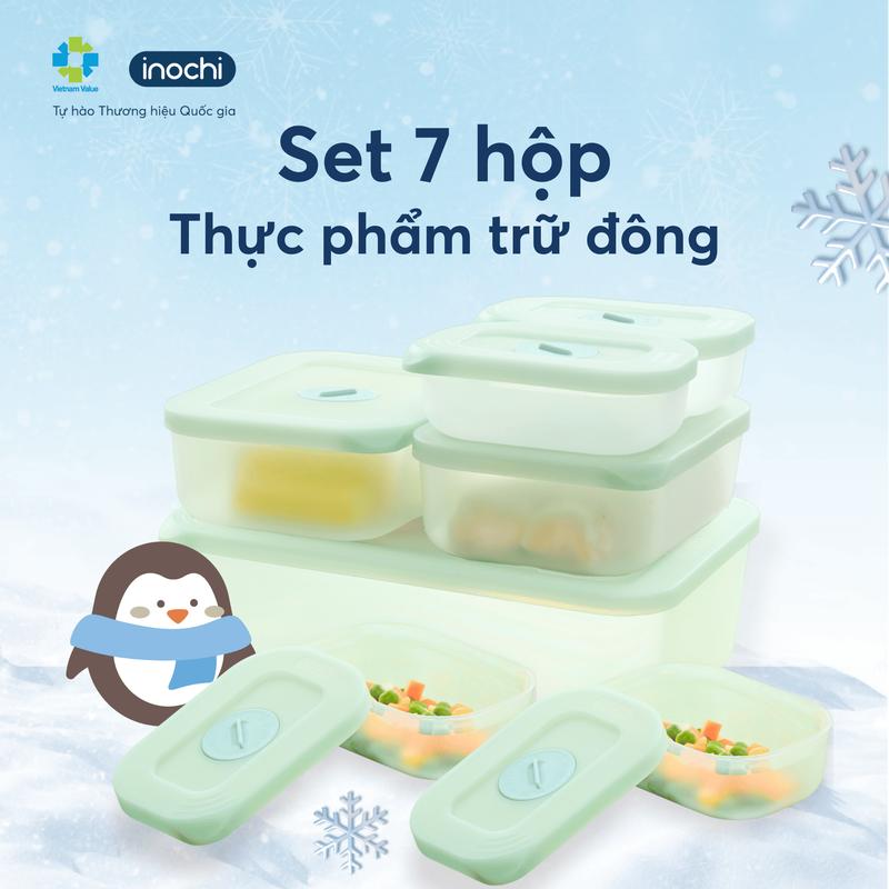 Bộ 7 hộp trữ đông Inochi Bảo Quản Tươi Ngon An Toàn Nhiều Kích Cỡ Tiện Dụng Chịu Nhiệt Tốt Kitchen hop dung tulanh