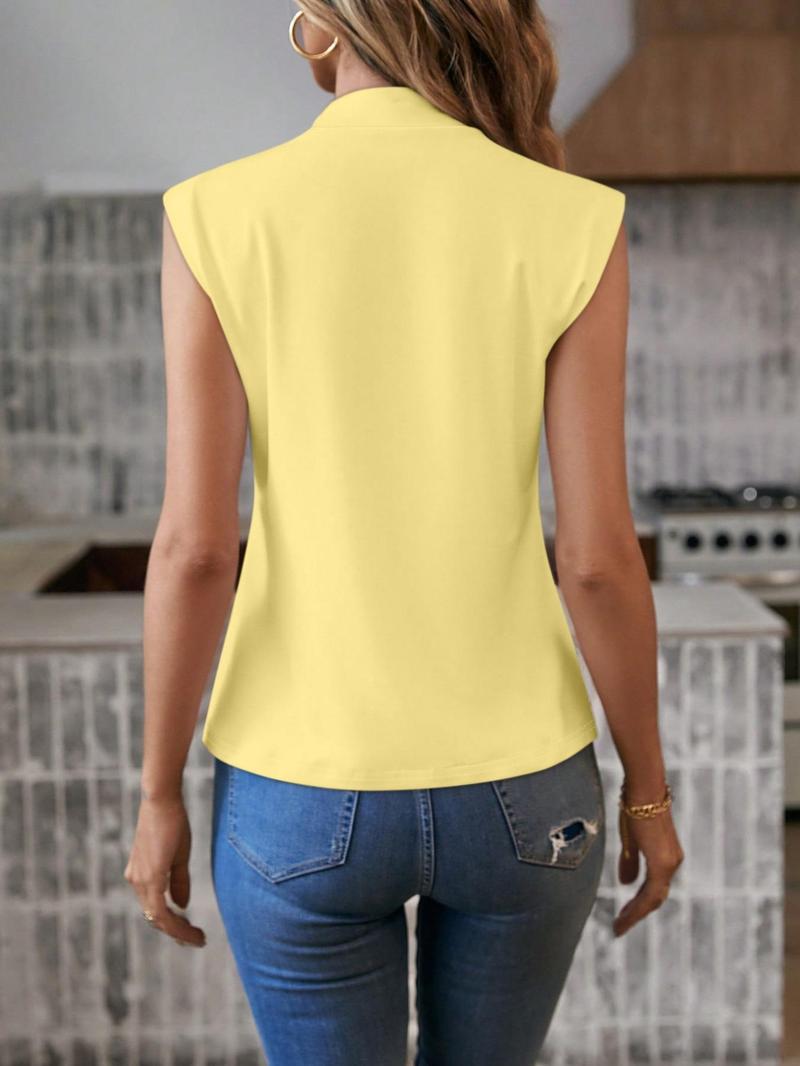 Product Introduction of Women's Solid Color Mock Neck Top, Casual Elegant Sleeveless Top for Summer, Ladies Clothes for Daily Wear 8