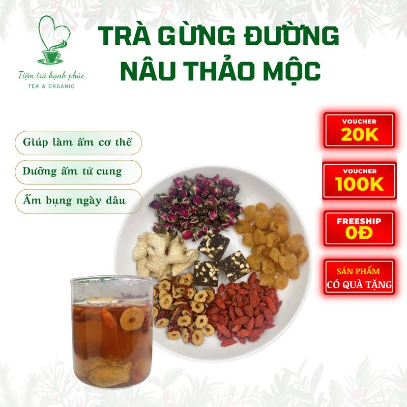 Trà Gừng Đường Nâu Thảo Mộc Tiệm Trà Hạnh Phúc thơm ngon vị ngọt thanh hỗ trợ ngày dâu giúp làm ấm tử cung Tea Hoàn toàn khô Nước Trà Chè