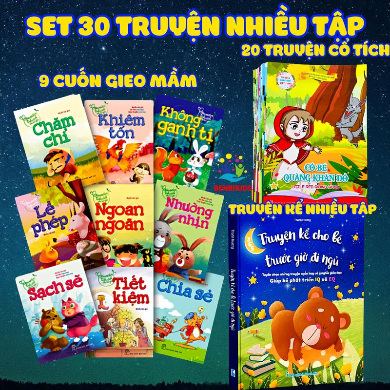 Sách - Set 30 Truyện Đọc Cho Bé Trước Giờ Đi Ngủ Phát Triển Tư Duy Ngôn Ngữ ,Trí Tưởng Tượng Não Bộ