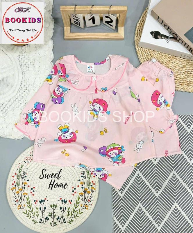 [SET 3 - 5 BỘ] Đồ Bộ BÉ GÁI TAY DÀI QUẦN DÀI có NÚT GÀI ở cổ Chất Vải Tole Lanh 2 Da Loại 1 Mềm Mịn Mát