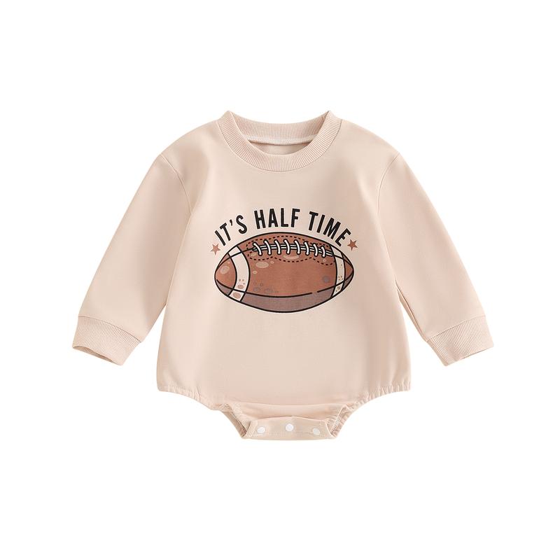 Baby Boys Rugby Print Romper Round Neck Long Sleeve Back Letter ...