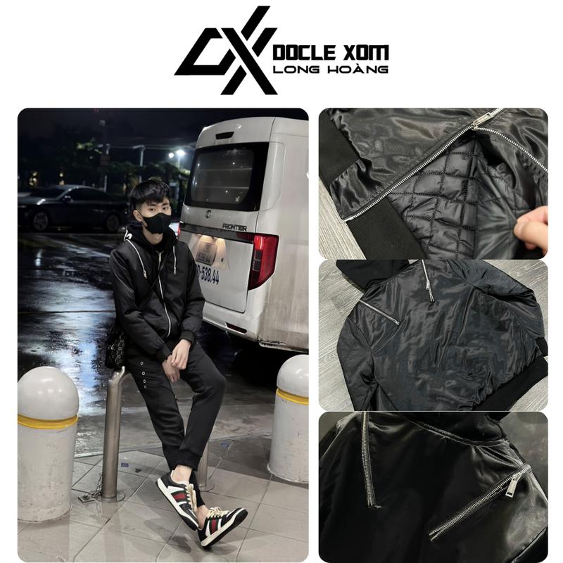 [ XẢ KHO ] - ÁO KHOÁC GIÓ TRẦN PHAO " DX D2 MŨ NỈ ĐEN " form dáng chuẩn dày dặn