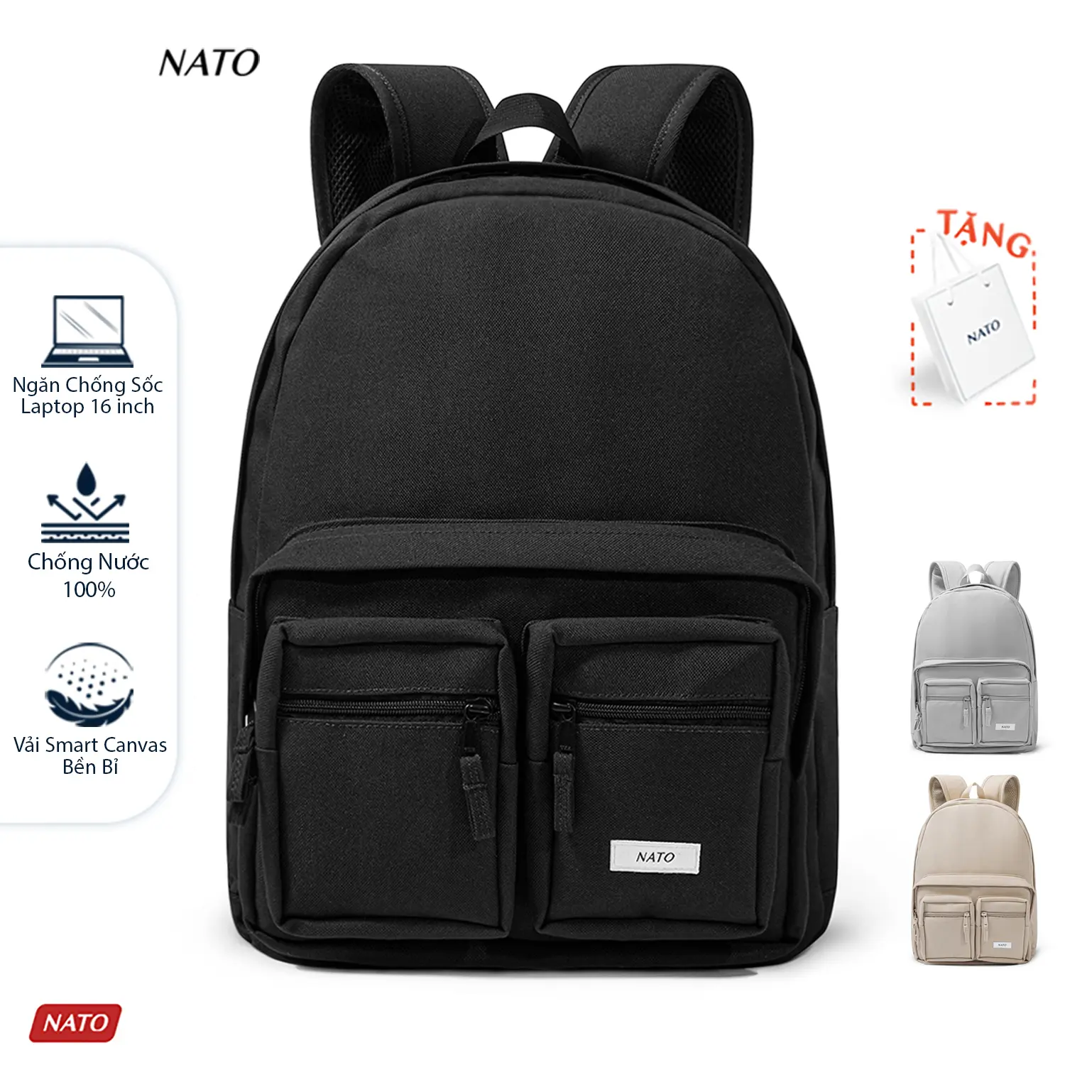 Balo NATO "Campus - Backpack" Sợi Vải SmartCanvas/Deluxe Ba Lô Đựng Laptop Nam Nữ Đẹp Đi Học Đi Làm Đi Chơi Đen Xanh Đeo Vai Bag Túi