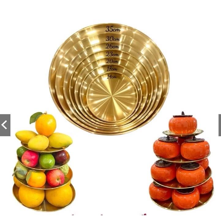  Set 5 Đĩa Inox Mạ Vàng Phong Cách Châu Âu Khay Inox Làm Tháp Nước Ngọt Hoa Quả Decor Siêu Đẹp 