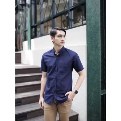 Kemeja polos Navy Blue / Biru Dongker Pria Lengan Pendek Kasual / Kantoran 1