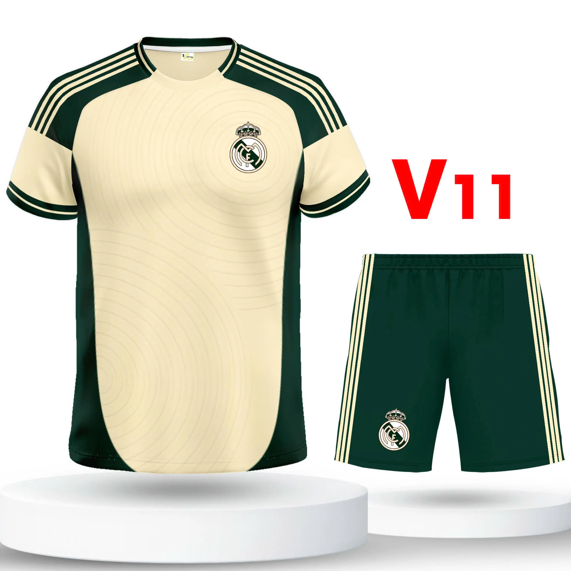 Bộ quần áo bóng đá, đồ đá banh Real Ma Rit thun mè hàn cao cấp logo thêu Top Sport