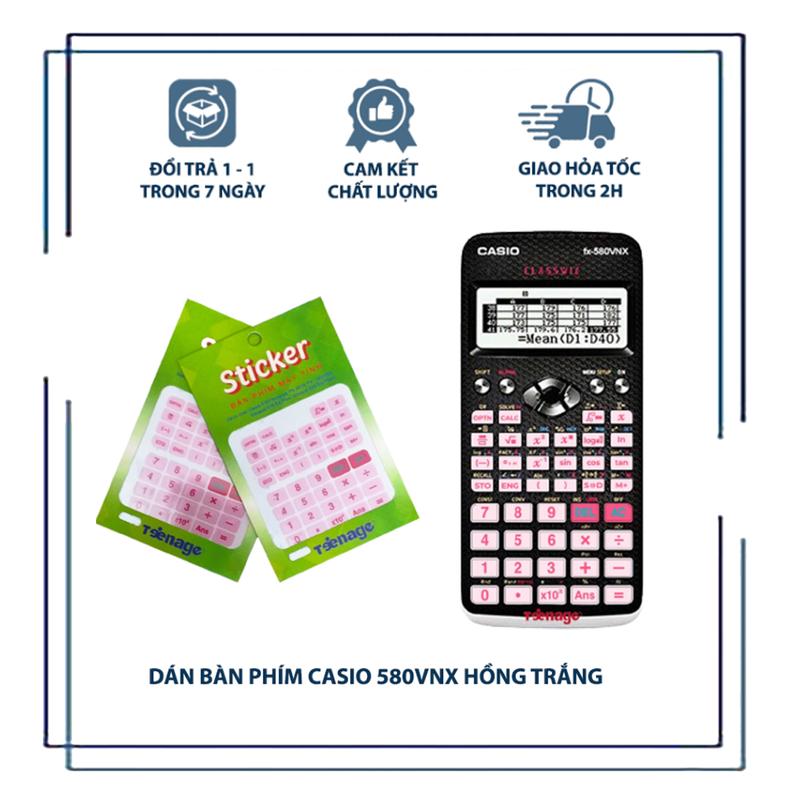Dán bàn phím máy tính casio fx 580vnx màu HỒNG TRẮNG, Sticker chống bong tróc bàn phím, hàng chất lượng cao