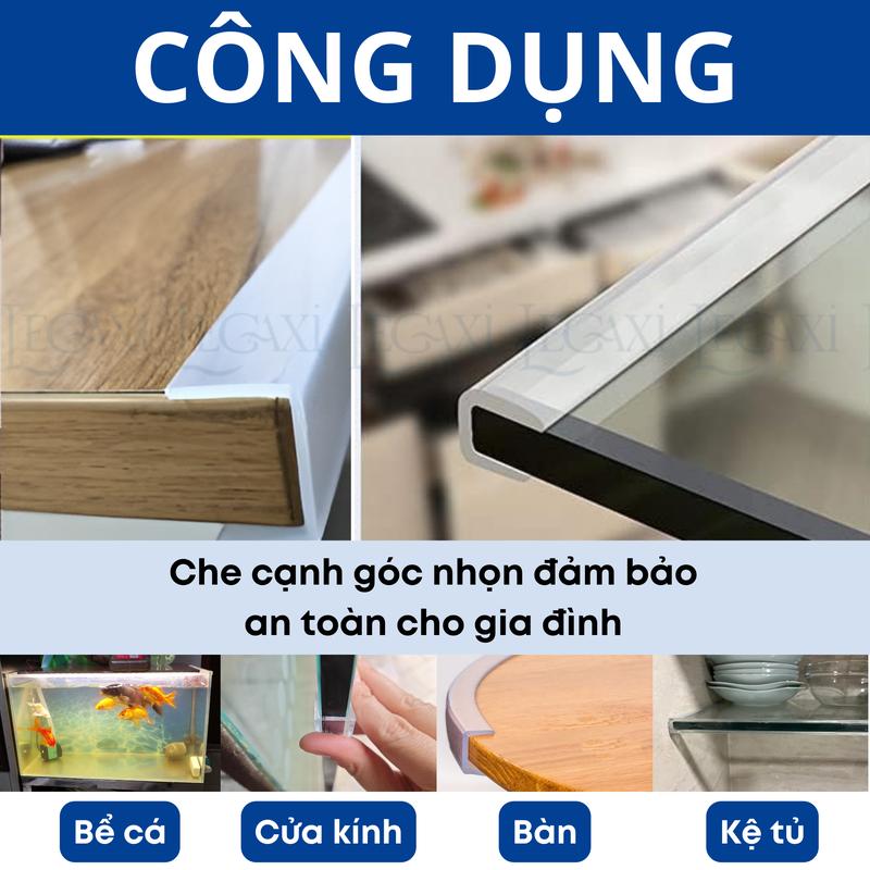 Dây viền cạnh kính, ron dán cửa kính cường lực chống va đập chữ C bọc cạnh bàn, gương, hồ cá, kệ, tủ Legaxi 7