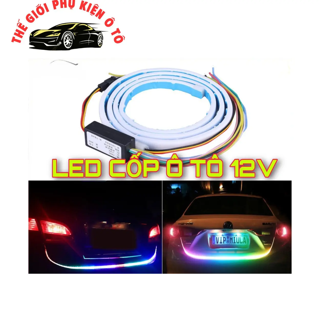 Dây đèn led trang trí viền cốp ô tô chiều dài 1.2m hiệu ứng thay đổi nhiều màu thời trang theo xi nhan