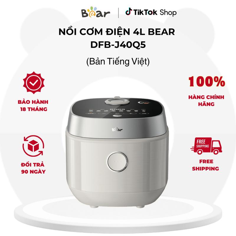 [BearxKOC] Nồi cơm điện 1,5L Bear DFB-J40Q5 (RC-4H40Y) | 800W - Ceramic Pro 9H - 8 chế độ nấu tùy chỉnh - Van giữ áp suất độc quyền