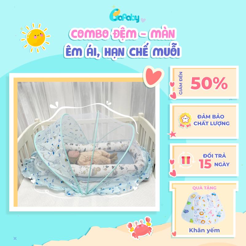 [TẶNG KEM YẾM ĂN DẶM] Combo Đệm Màn Gấp Gọn Chống Muỗi BAFABY Kèm Gối Chống Bẹp Đầu Cho Bé Sơ Sinh - 371