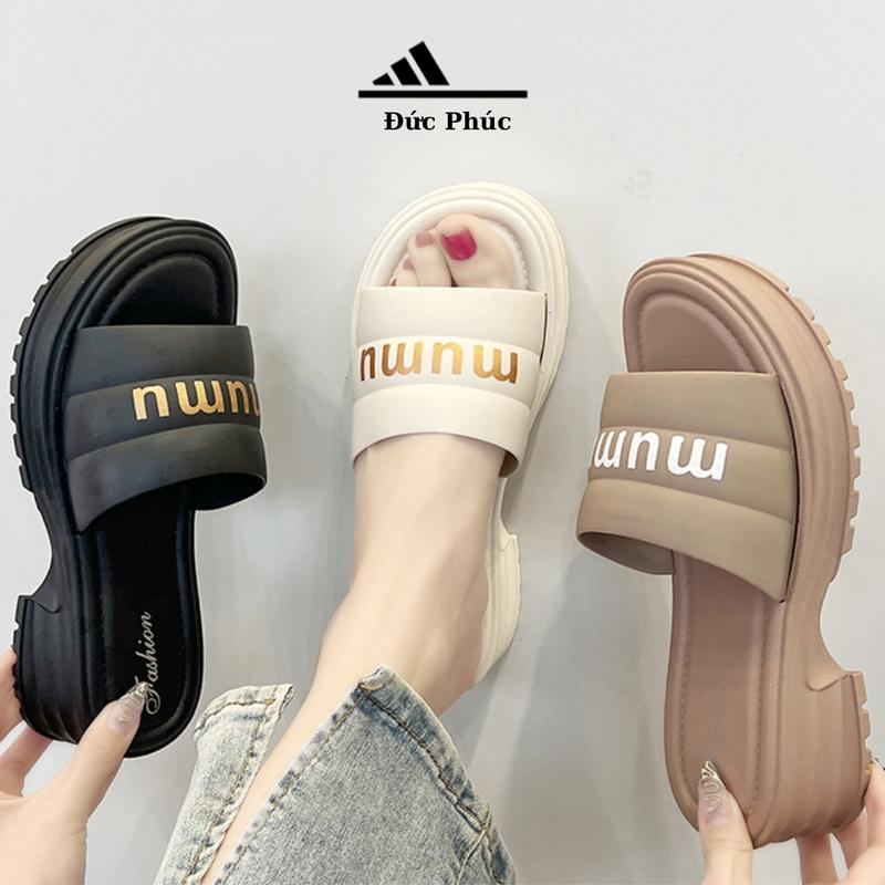 Dép quai ngang đi biển Mumu Vàng, Dép lê nữ độn đế cao su Đức Phúc 0
