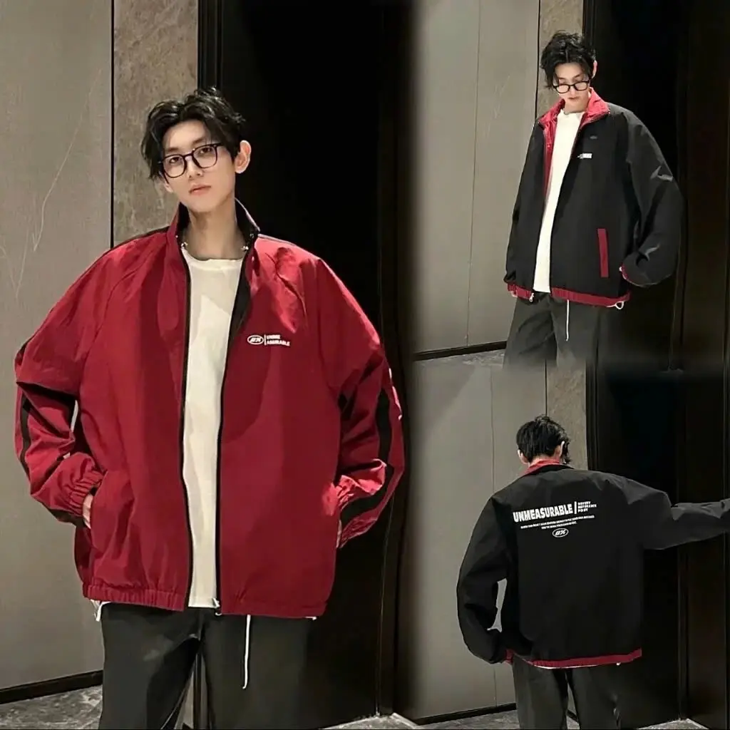 Áo gió 2 mặt unisex rộng chất liệu vải gió tráng bạc Nam Menswear aokhoac Jacket