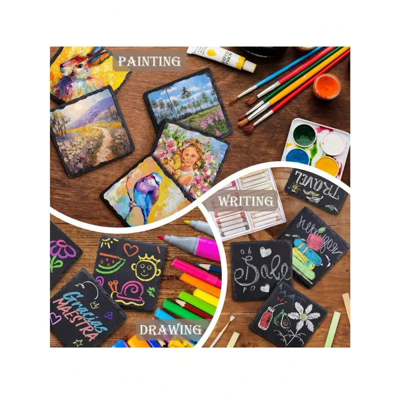 #KUP Slate Beverage Coasters, Black Slate Rock Coasters, Creative Insulation Pads, Blanks With Anti-Scratch Bottom, Suitable For Beverage Halls, Cafes, Kitchens, Home, Office, Restaurants, Apartment Bar And Other Places (Round) 5