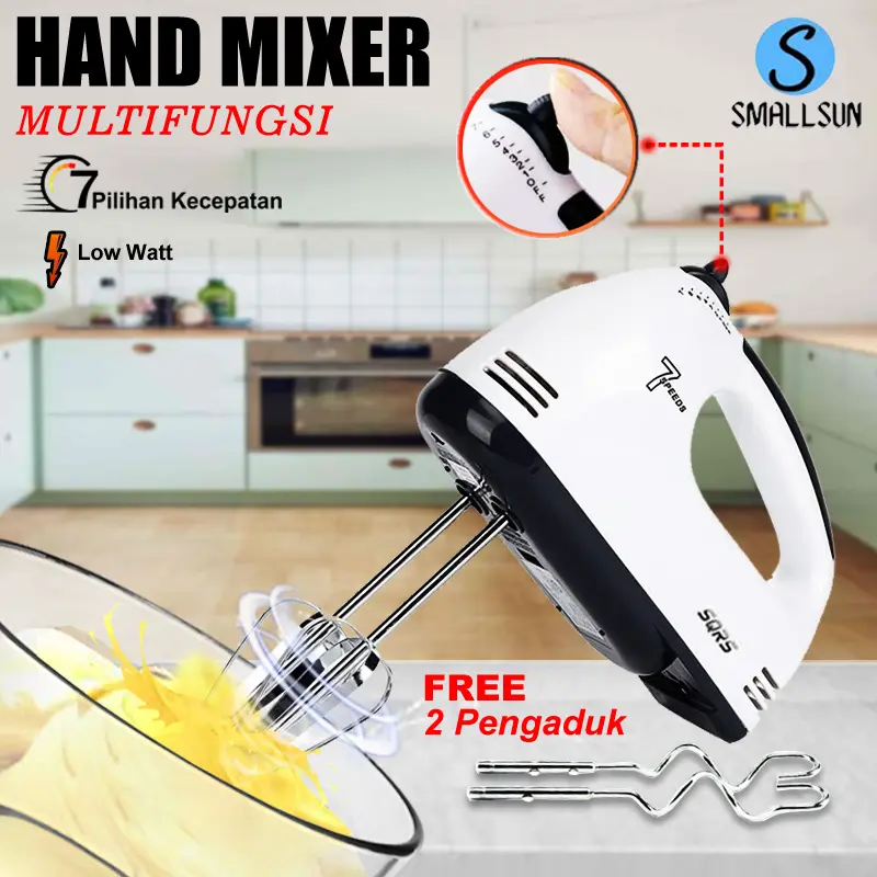 (SS) Hand Mixer Elektrik 7 Speed Alat Pengaduk Otomatis 7 Level Alat Pengocok Telur Free 2 Pengaduk