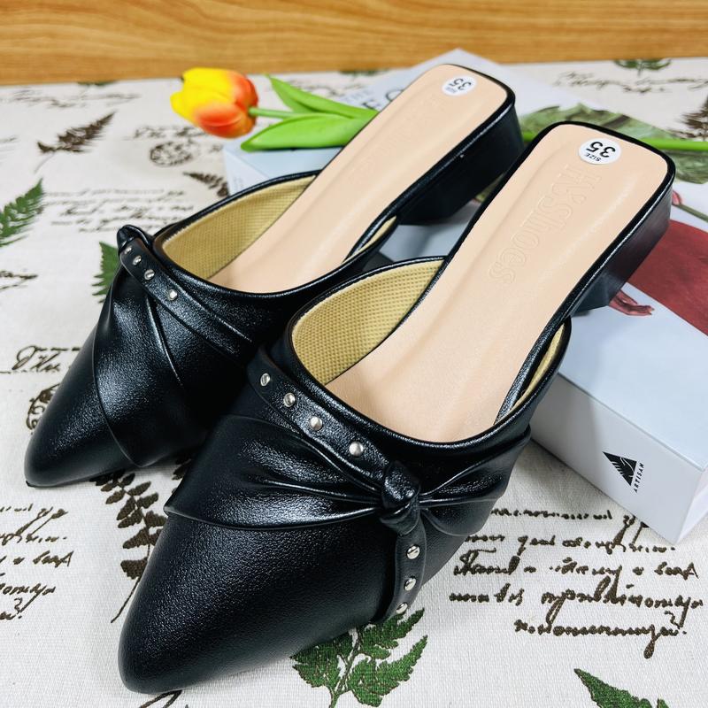 HN-01 Sục 3P Nơ Ú Dép Nữ Chuẩn Size Êm Chân - Hạnh Nguyên Shoes DéP Jean Nữ Len Len 0
