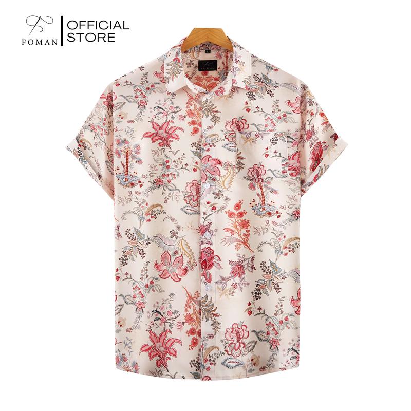 Áo sơ mi tay ngắn nam FOMAN chính hãng, hoạ tiết BLOSSOMING FLOWERS, vải Lụa Mango thoáng mát, thấm hút, mềm mịn, không nhăn, không nhàu, chuẩn form | FM-75 Menswear Cổ Tròn