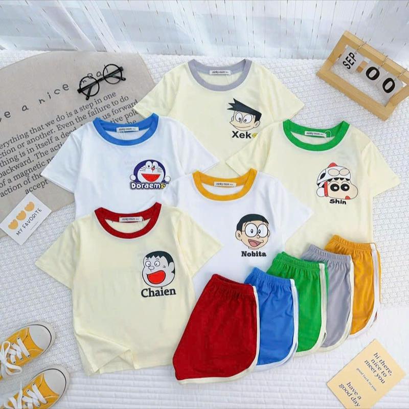 MS29 Bộ Cộc Tay Thun Lạnh + Com Bo Gía Hời Chất Vải xịn ,hình in dễ thương cho bé trai,bé gái từ 5-16 kg