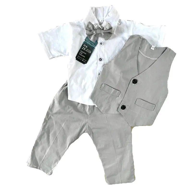 setelan tuxedo abu silver jas formal anak usia 3 bulan sampai 10 tahun Katun Lengan pendek Polos