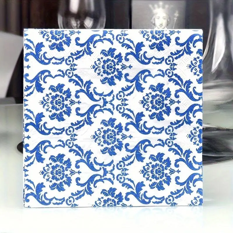 Chinese Style Blue and White Porcelain Pattern Tissue Paper Napkin, 20pcs/pack Disposable Tableware for Restaurant Wedding Party Decoration, Kitchen Supplies 5