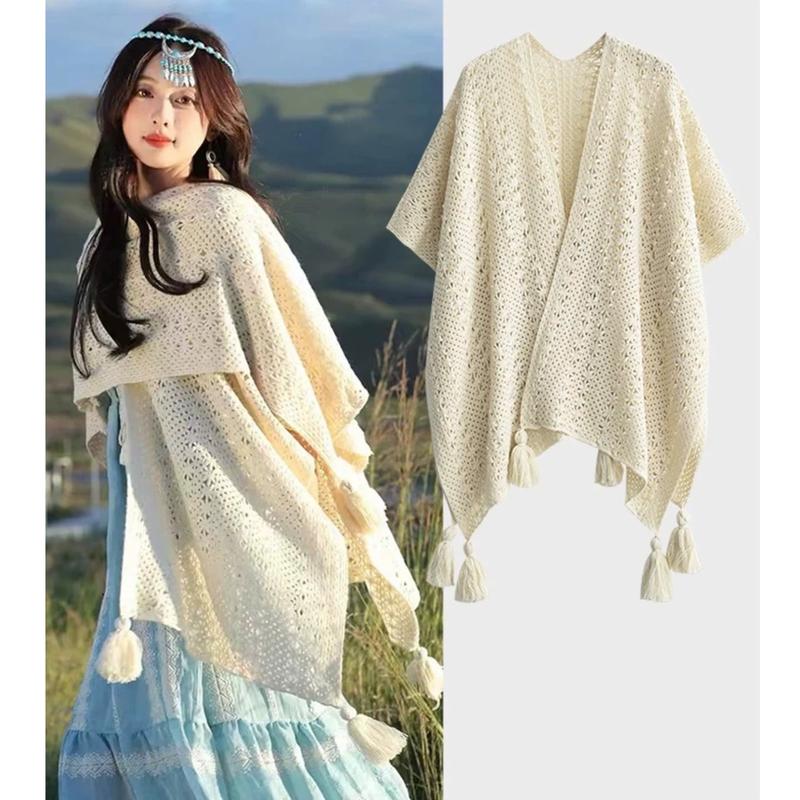 (HÀNG QC) Áo len kiểu nữ Kozoda AL619 chất dệt kim họa tiết khoác choàng ngoài quàng cổ mùa xuân thu đông Hàn Quốc 2 màu - Women, Top