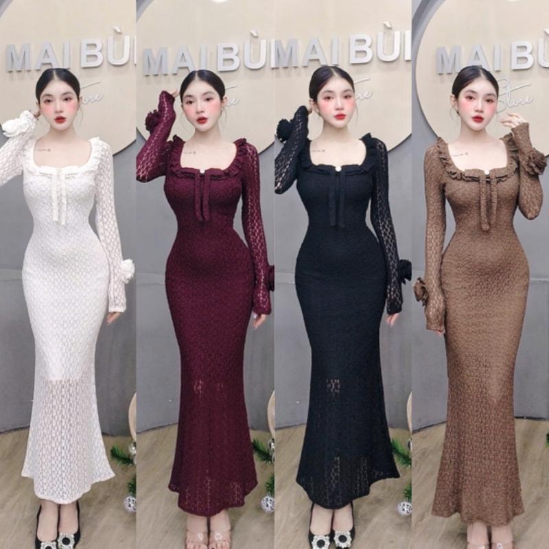  D8 - Đầm Body Đuôi Cá Cổ U Tay Phối Hoa Mai Bùi Store 