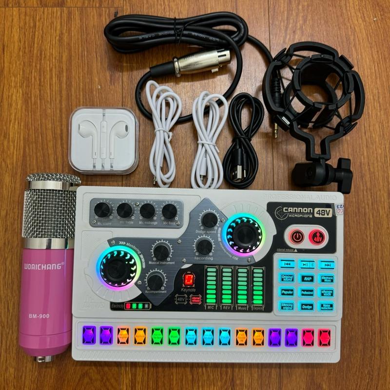  Bộ Thu Âm 2024  Mic BM900 Sound Card X5 kèm đầy đủ dây kết nối tặng kèm tai nhét bao hành 6 tháng 