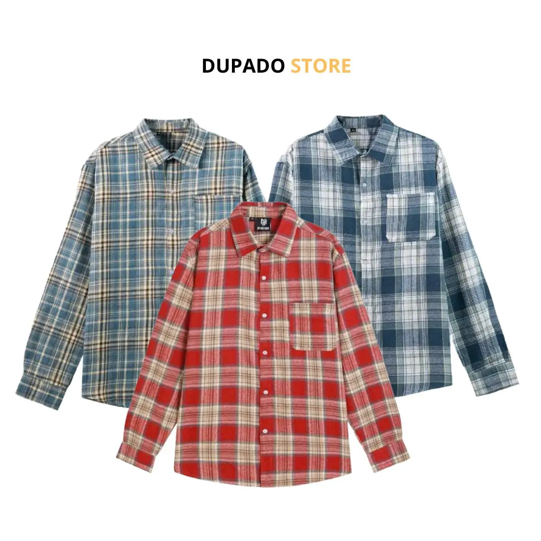 Áo Sơ Mi Flannel Kẻ Caro Dài Tay Nam Nữ DUPADO Chất Liệu Dạ Cotton Có Cổ Cao Cấp - Menswear, Shirt Áo Flannel Kate Jean