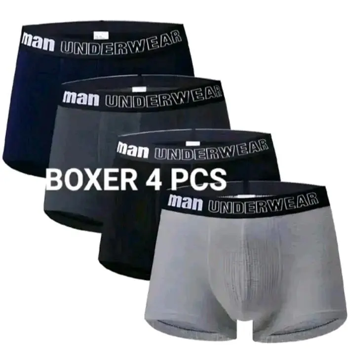 Paket 4 Pcs Celana Dalam Pria Polos Tebal Katun Spandex Dewasa Hitam Cowok Pendek Boxer Karet Motif Mix Nyaman Lembut Spandex regular Spandex L celanada  lampriamurah