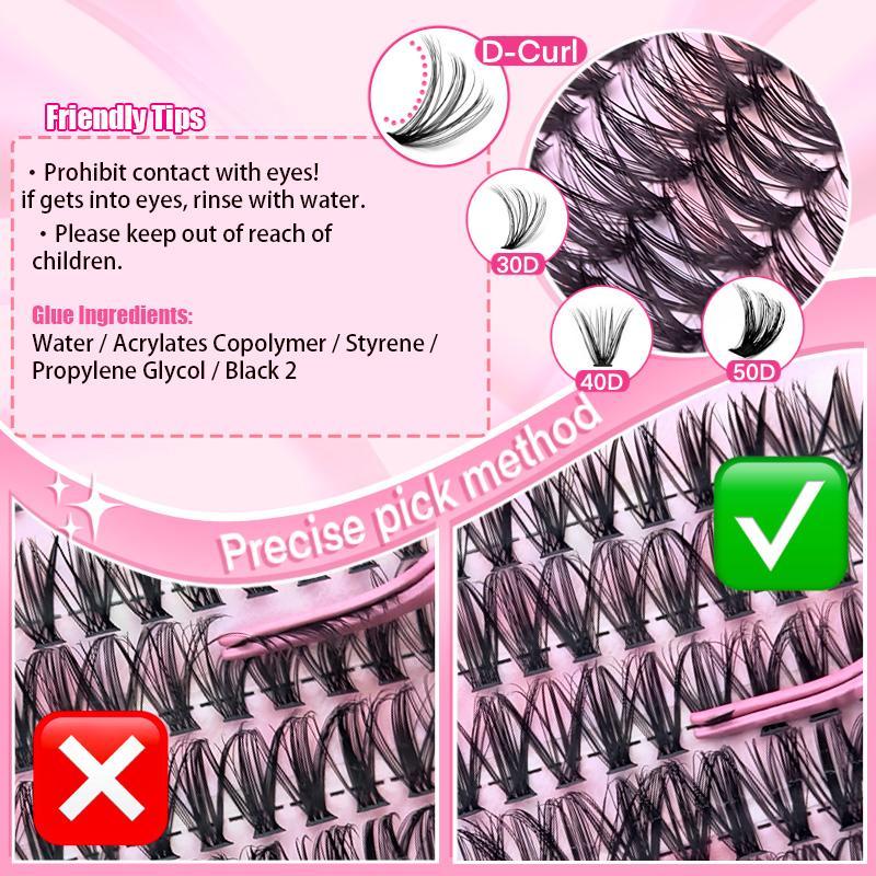 Product Introduction of Mixed Length Individual False Eyelashes with Eyelash Glue & Tweezers, 1 Set Natural Look Eyelash Extensions, Self Grafting Eyelash Clusters  for Women Makeup 6