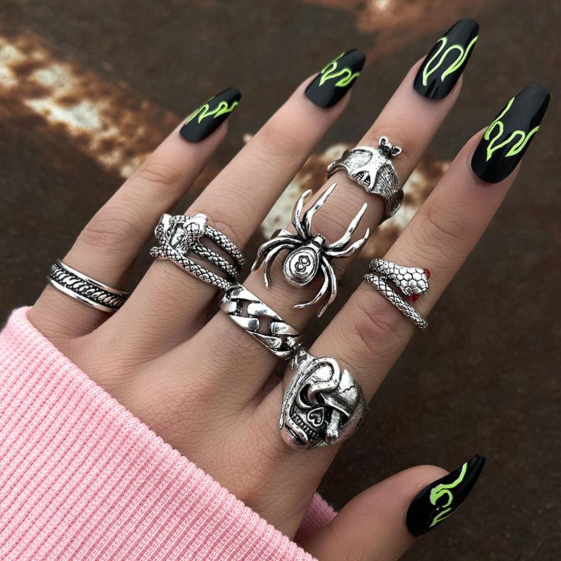 Product Introduction of Nhẫn Rắn Punk, 7 Cái / bộ, Dành Cho Phụ Nữ Và Nam Giới, Phong Cách Gothic, Nhện, Đồ Trang Sức Thời Trang, Quà Tặng Và Phụ Kiện 15
