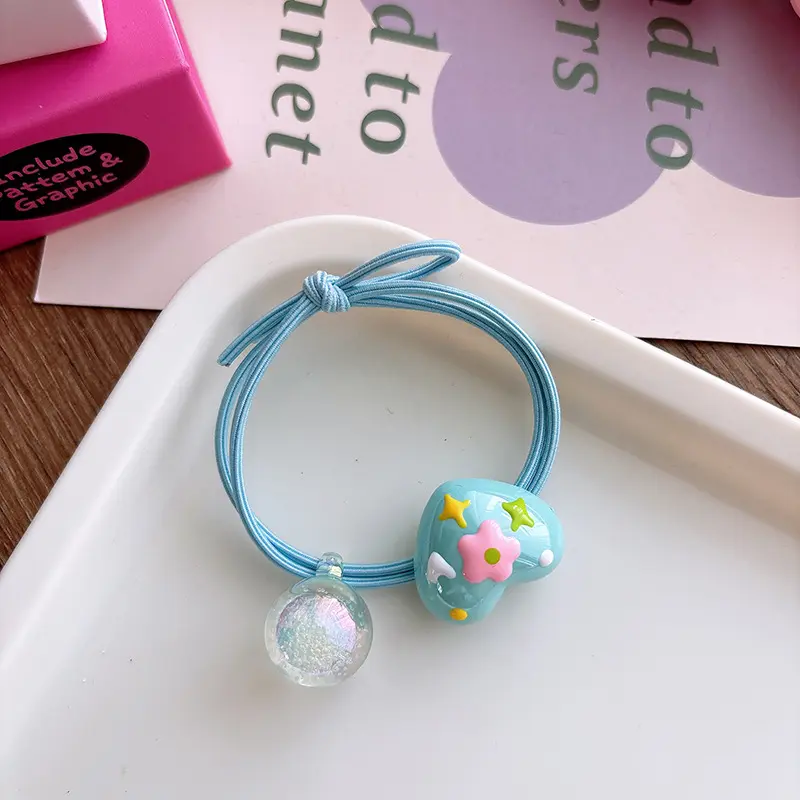 Băng Đô Thắt Nút Tráng Men, Thiết Kế Trái Tim Yêu Thương Ngọt Ngào Dễ Phối Đồ Với Hạt Cầu Vồng, Dây Cao Su 7