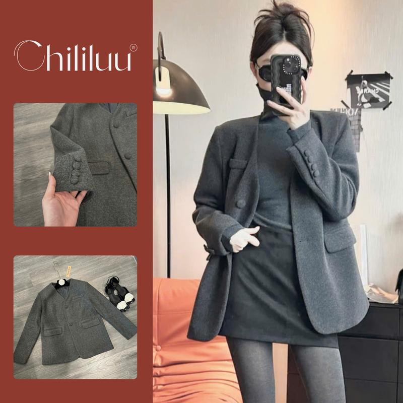  Áo khoác dạ nữ Chililuu áo dạ mùa đông hai lớp dày dặn phong cách Hàn Quốc Jacket 