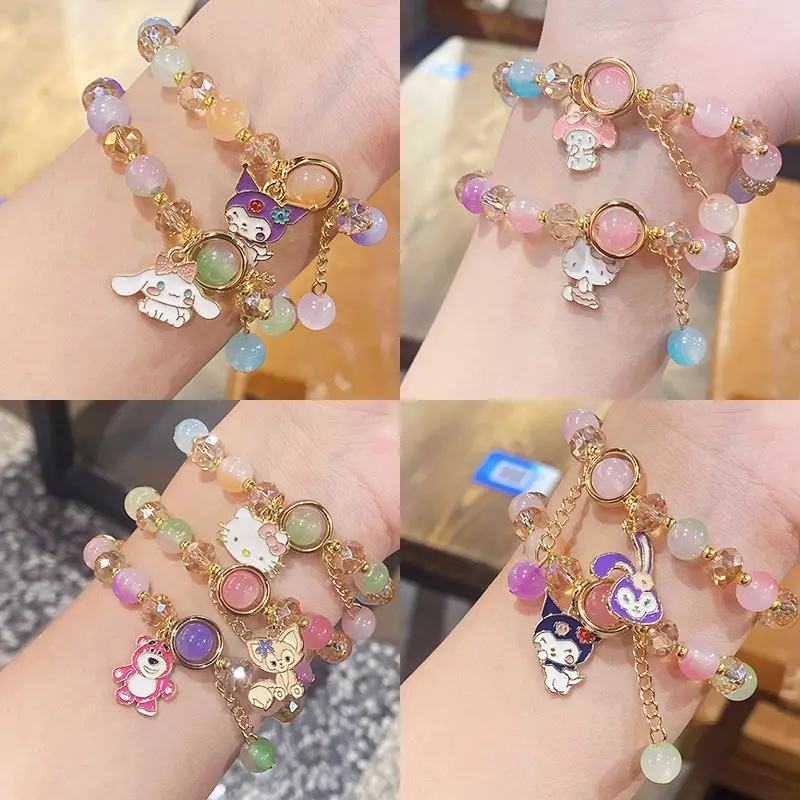 New Children's Crystal Beaded Bracelet with Two Color Glass Bracelet Cartoon Cute Jewelry