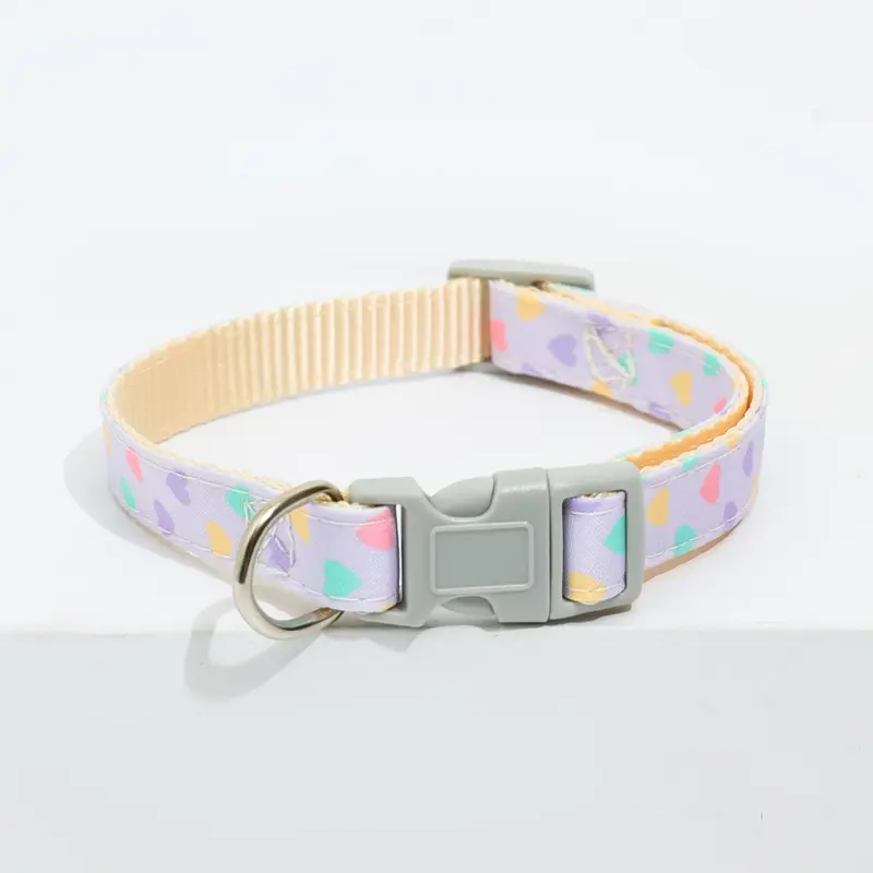 Colorful Heart Pattern Pet Collar with Buckle, 4 Counts/set Adjustable Pet Collar, Cute Pet Collar for Small Cats Dogs Outdoor Walking Running 6